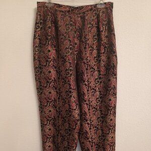 COLDWATER CREEK WOMEN'S PANTS TAPESTRY BLACK RED PAISLEY ELASTIC WAIST 12/14